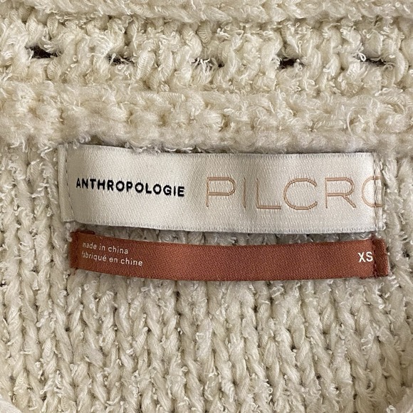 Pilcro Anthropologie Sweater Womens XS Ivory Cable Knit Boho Merino Wool Blend - Picture 2 of 10
